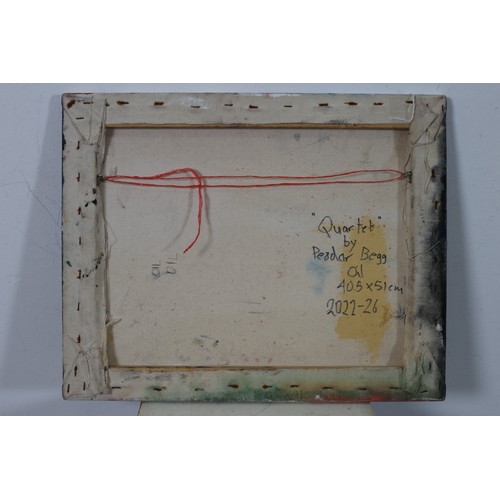 52 - PEADAR BEGG
'Quartet'
Oil on canvas 
Signed, titled and dated verso 
40cm (h) x 51cm (w)
