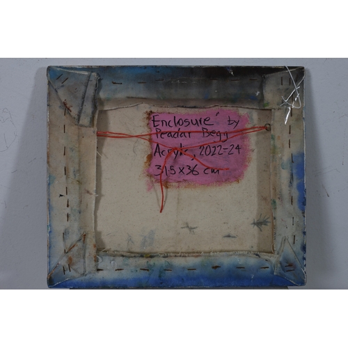 53 - PEADAR BEGG
'Enclosure'
Acrylic
Signed, titled and dated verso 
31cm (h) x 36cm (w)