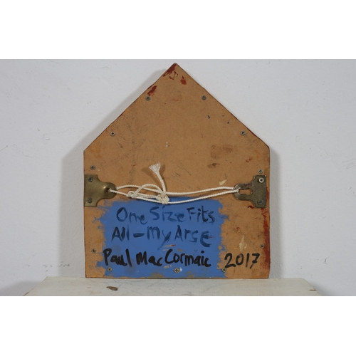 76 - PAUL MACCORMAIC 
'One size fits all, me arse'
Icon 
Acrylic on board
Signed, titled and dated verso ... 