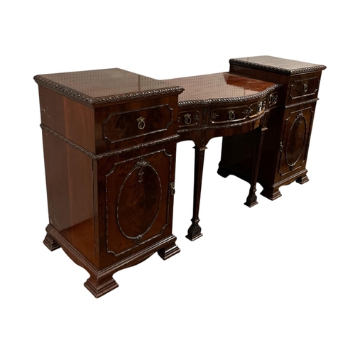 335 - A VERY FINE AND IMPRESSIVE EDWARDIAN HEPPLEWHITE STYLE SIDEBOARD of rectangular bowed outline the st... 