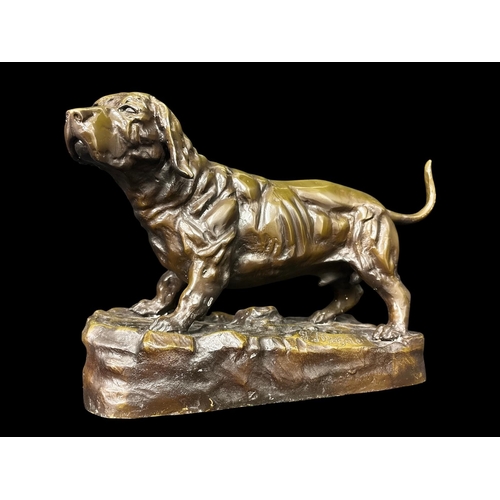 443 - J. MOIGNIE 
Bassett Hound
Patinated hollow cast bronze 
Signed to base 
29cm (h) x 45cm (w) x 20cm (... 