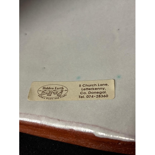 445 - AN IRISH STUDIO POTTERY LAMP of ridged tapering form with embossed stamp to base and label reading '... 