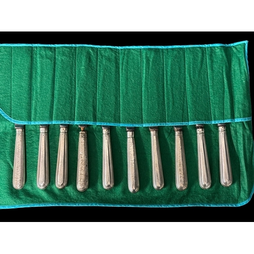 508 - A MATCHED SET OF TEN SILVER HANDLED KNIVES London 1866 (4) and marks rubbed (6) Total weight 954g (A... 