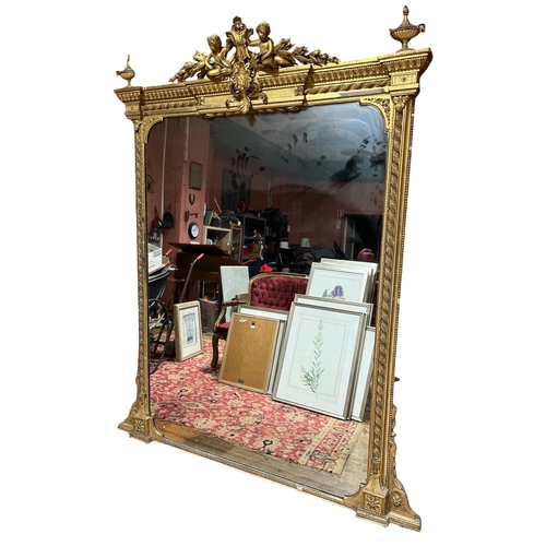 535 - A VERY FINE AND IMPRESSIVE 19TH CENTURY GILTWOOD AND GESSO OVERMANTEL MIRROR the rectangular plate w... 