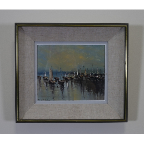684 - NORMAN J. MCCAIG (1929-2001)
'Boats at Skerries'
Oil on board 
Signed lower left 
Titled to gallery ... 