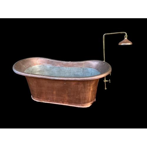 793 - A FRENCH 19TH CENTURY COPPER BATHTUB of typical outline with brass plaque reading 'G. Guillois, Pari... 