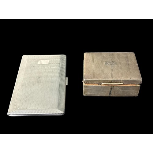 519E - A SILVER ENGINE TURNED LIDDED CASE together with a vintage chrome cigarette case