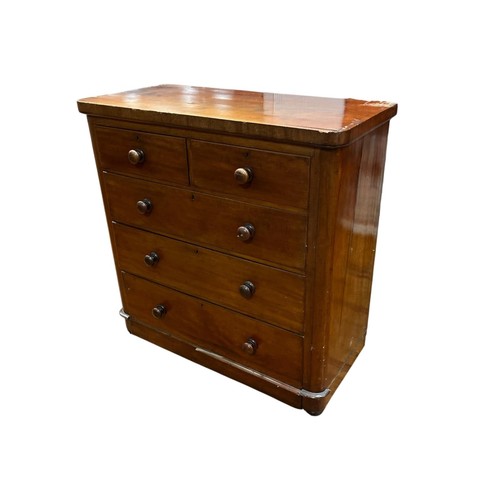 195 - A 19TH CENTURY MAHOGANY CHEST of two short and three long graduated drawers on platform support 103c... 