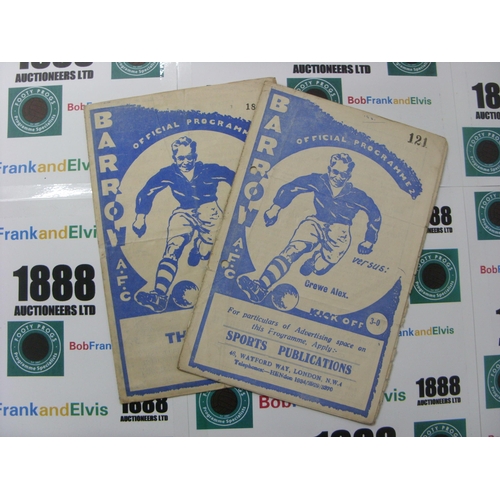 102 - BARROW, 1949-1951, a pair of sub-standard football programmes, 10/03/1951 Crewe Alexandra (punched h... 