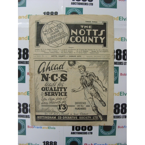 1165 - NOTTS COUNTY, 1950/1951, a football programme from the fixture versus Cardiff City, played on 23/12/... 