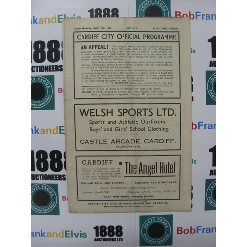 281 - CARDIFF CITY, 1946/1947, a football programme from the fixture versus Bristol City, played on 07/04/... 