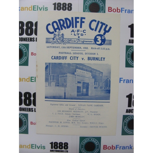 284 - CARDIFF CITY, 1952/1953, a football programme from the fixture versus Burnley, played on 13/09/1952 ... 