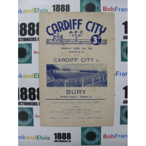 285 - CARDIFF CITY, 1948/1949, a football programme from the fixture versus Bury, played on 04/04/1949 (fo... 