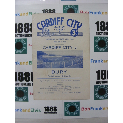 287 - CARDIFF CITY, 1949/1950, a football programme from the fixture versus Bury, played on 14/01/1950 (fo... 