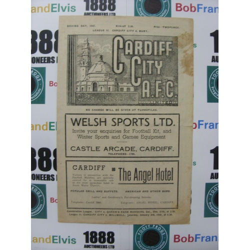 289 - CARDIFF CITY, 1947/1948, a football programme from the fixture versus Bury, played on 26/12/1947 (4 ... 