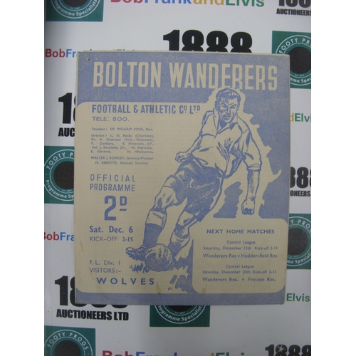 248 - BOLTON WANDERERS, 1947/1948, a football programme from the game versus Wolverhampton Wanderers, play... 