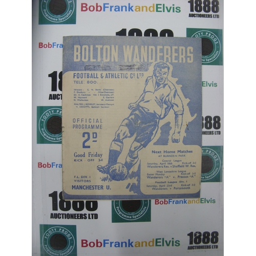 254 - BOLTON WANDERERS, 1948/1949, a football programme from the game versus Manchester United, played on ... 