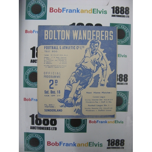258 - BOLTON WANDERERS, 1948/1949, a football programme from the game versus Sunderland, played on 18/12/1... 
