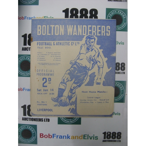 261 - BOLTON WANDERERS, 1949/1950, a football programme from the game versus Liverpool, played on 14/01/19... 