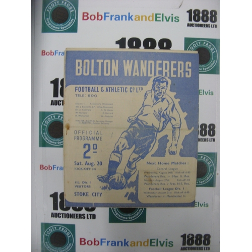262 - BOLTON WANDERERS, 1949/1950, a football programme from the game versus Stoke City, played on 20/08/1... 