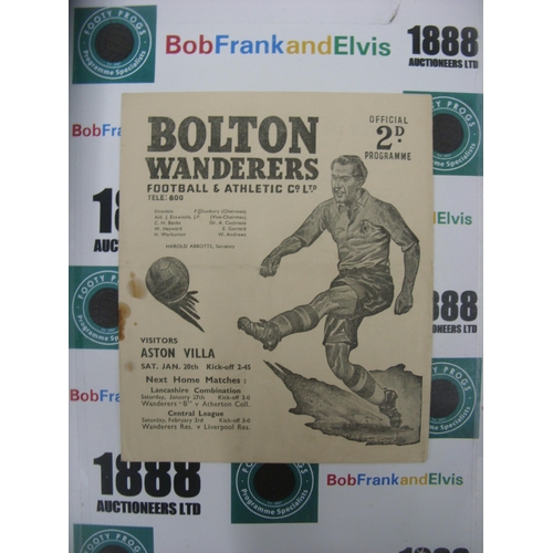 265 - BOLTON WANDERERS, 1950/1951, a football programme from the game versus Aston Villa, played on 20/01/... 