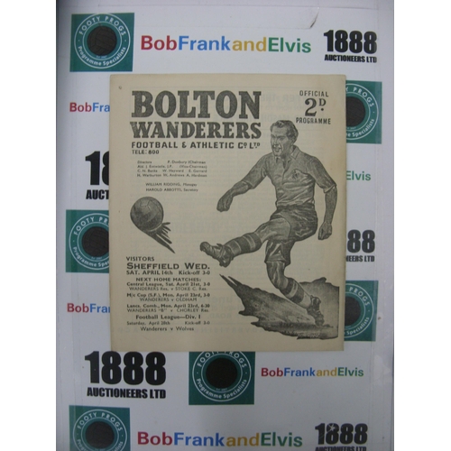 270 - BOLTON WANDERERS, 1950/1951, a football programme from the game versus Sheffield Wednesday, played o... 