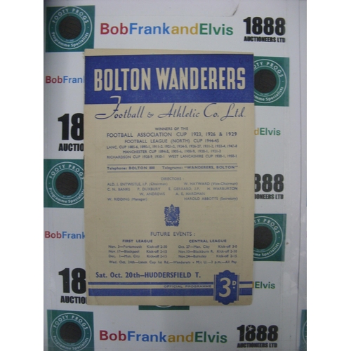 280 - BOLTON WANDERERS, 1951/1952, a football programme from the game versus Huddersfield Town, played on ... 
