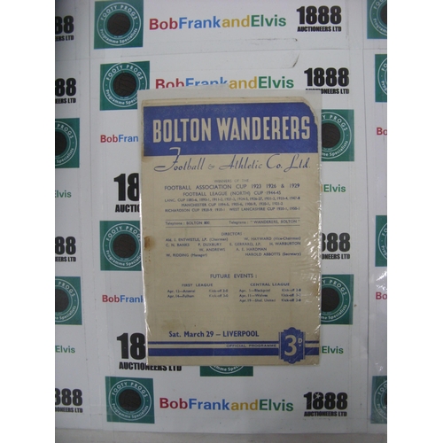 281 - BOLTON WANDERERS, 1951/1952, a football programme from the game versus Liverpool, played on 29/03/19... 