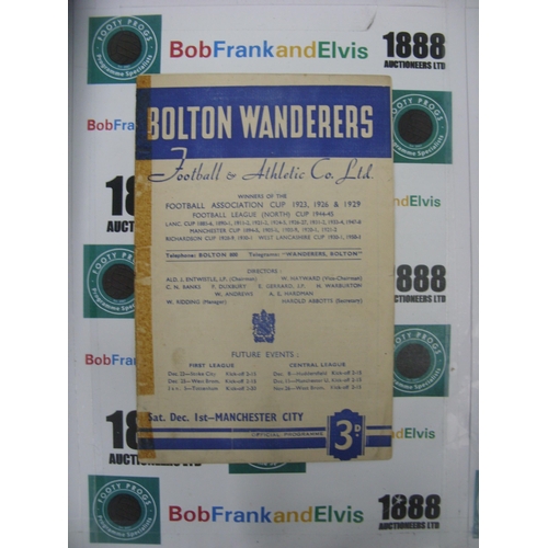 282 - BOLTON WANDERERS, 1951/1952, a football programme from the game versus Manchester City, played on 01... 