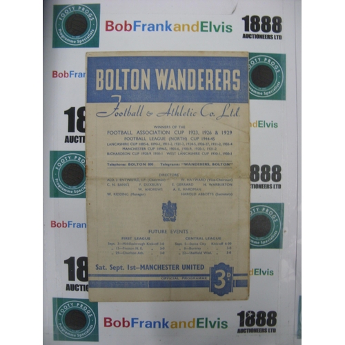 283 - BOLTON WANDERERS, 1951/1952, a football programme from the game versus Manchester United, played on ... 