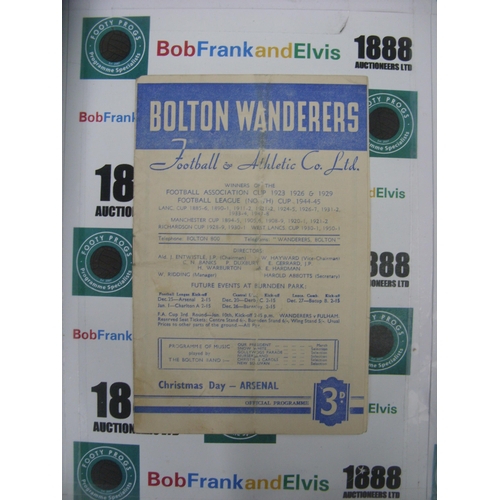 289 - BOLTON WANDERERS, 1952/1953, a football programme from the game versus Arsenal, played on 25/12/1952... 