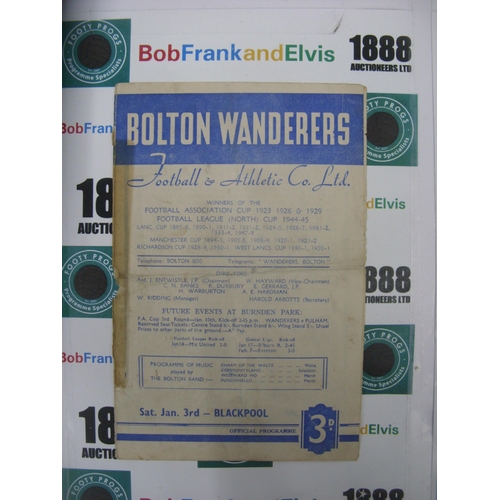 290 - BOLTON WANDERERS, 1952/1953, a football programme from the game versus Bolton Wanderers, played on 0... 