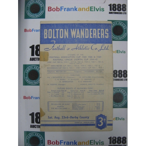 293 - BOLTON WANDERERS, 1952/1953, a football programme from the game versus Derby County, played on 23/08... 