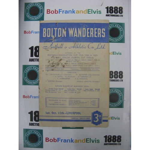 294 - BOLTON WANDERERS, 1952/1953, a football programme from the game versus Liverpool, played on 11/10/19... 