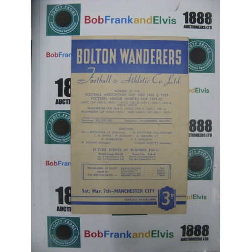 295 - BOLTON WANDERERS, 1952/1953, a football programme from the game versus Manchester City, played on 07... 