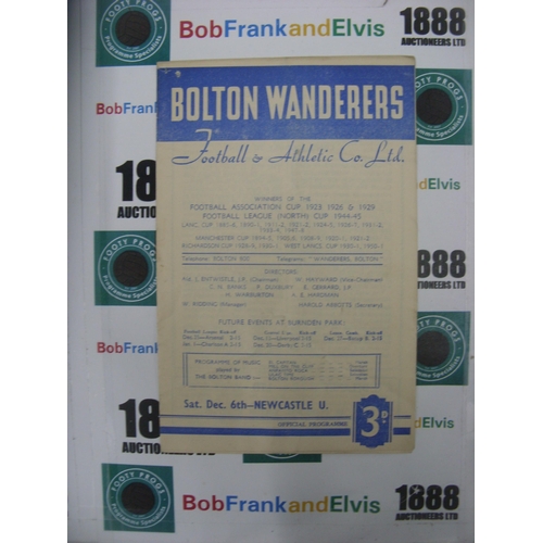 296 - BOLTON WANDERERS, 1952/1953, a football programme from the game versus Newcastle United, played on 0... 