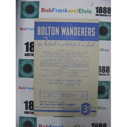 297 - BOLTON WANDERERS, 1952/1953, a football programme from the game versus Notts County, played on 31/01... 