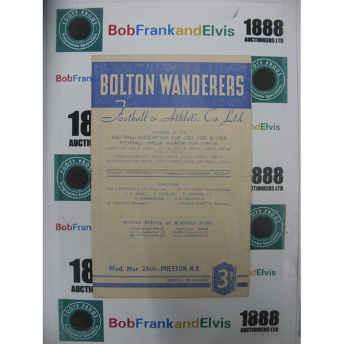 299 - BOLTON WANDERERS, 1952/1953, a football programme from the game versus Preston North End, played on ... 