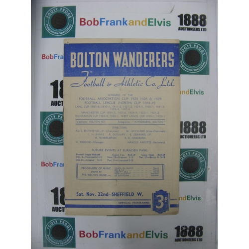 300 - BOLTON WANDERERS, 1952/1953, a football programme from the game versus Sheffield Wednesday, played o... 