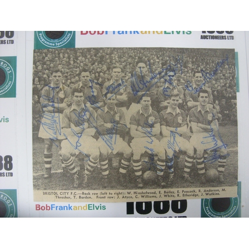 353 - BRISTOL CITY, 1956/1957, an autographed magazine team group picture, 11 signatures - W Hinshelwood, ... 