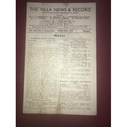 100 - ASTON VILLA, 1944/1945, a football programme from the game versus Stoke City, played on 28/04/1945 i... 