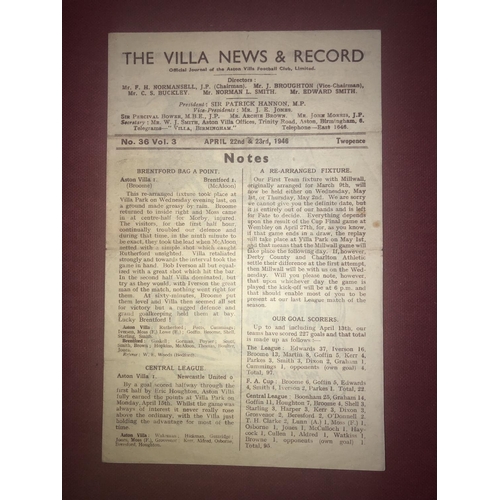 101 - ASTON VILLA, 1945/1946, a football programme from the fixture versus Leicester City, played on 22/04... 