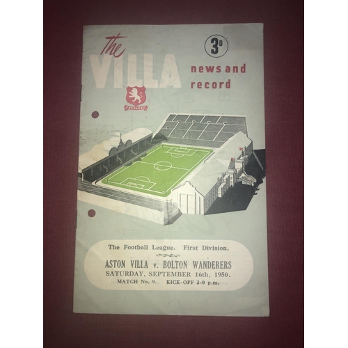 105 - ASTON VILLA, 1950/1951, a football programme from the game versus Bolton Wanderers, played on 16/09/... 