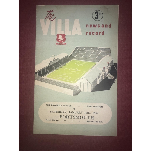 108 - ASTON VILLA, 1953/1954, a football programme from the fixture versus Portsmouth, played on 16/01/195... 