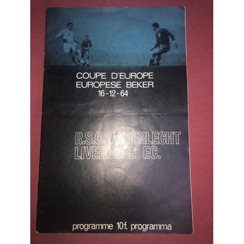 11 - ANDERLECHT, 1964/1965, a football programme from the fixture versus Liverpool [European Cup], played... 