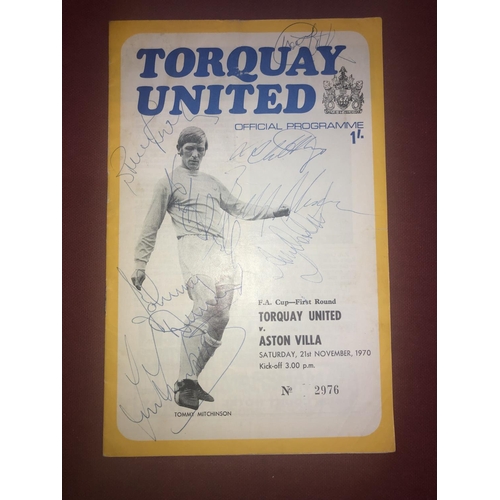 119 - ASTON VILLA, 1970/1971, an autographed football programme from the away game at Torquay United, play... 