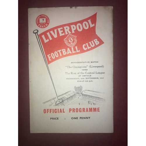 142 - AT LIVERPOOL, 1957/1958, a football programme from the fixture Liverpool Reserves v The Rest of Cent... 