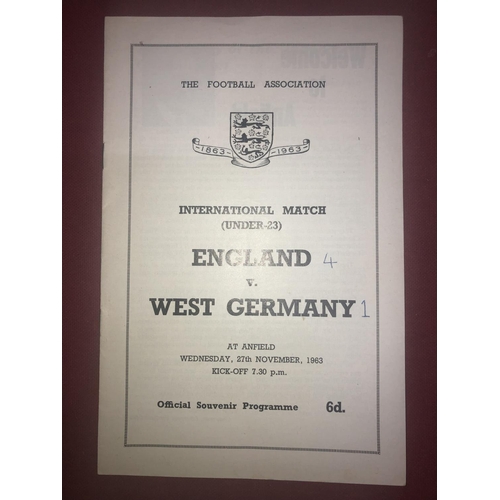 144 - AT LIVERPOOL, 1963/1964, a football programme from the fixture England U23 v West Germany U23 [With ... 