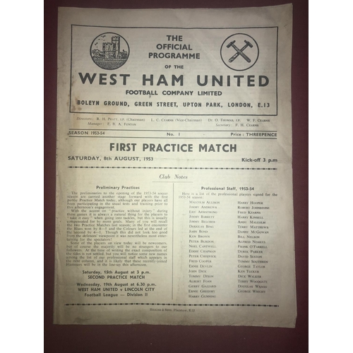 151 - AT WEST HAM UNITED, 1953/1954, a football programme from the fixture versus Club Colours v Blues, pl... 