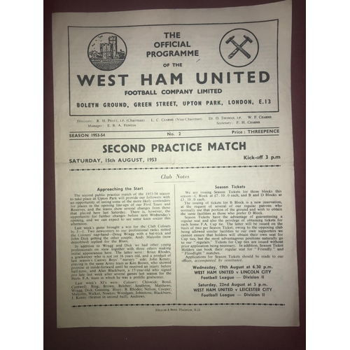 152 - AT WEST HAM UNITED, 1953/1954, a football programme from the fixture versus Club Colours v Blues, pl... 